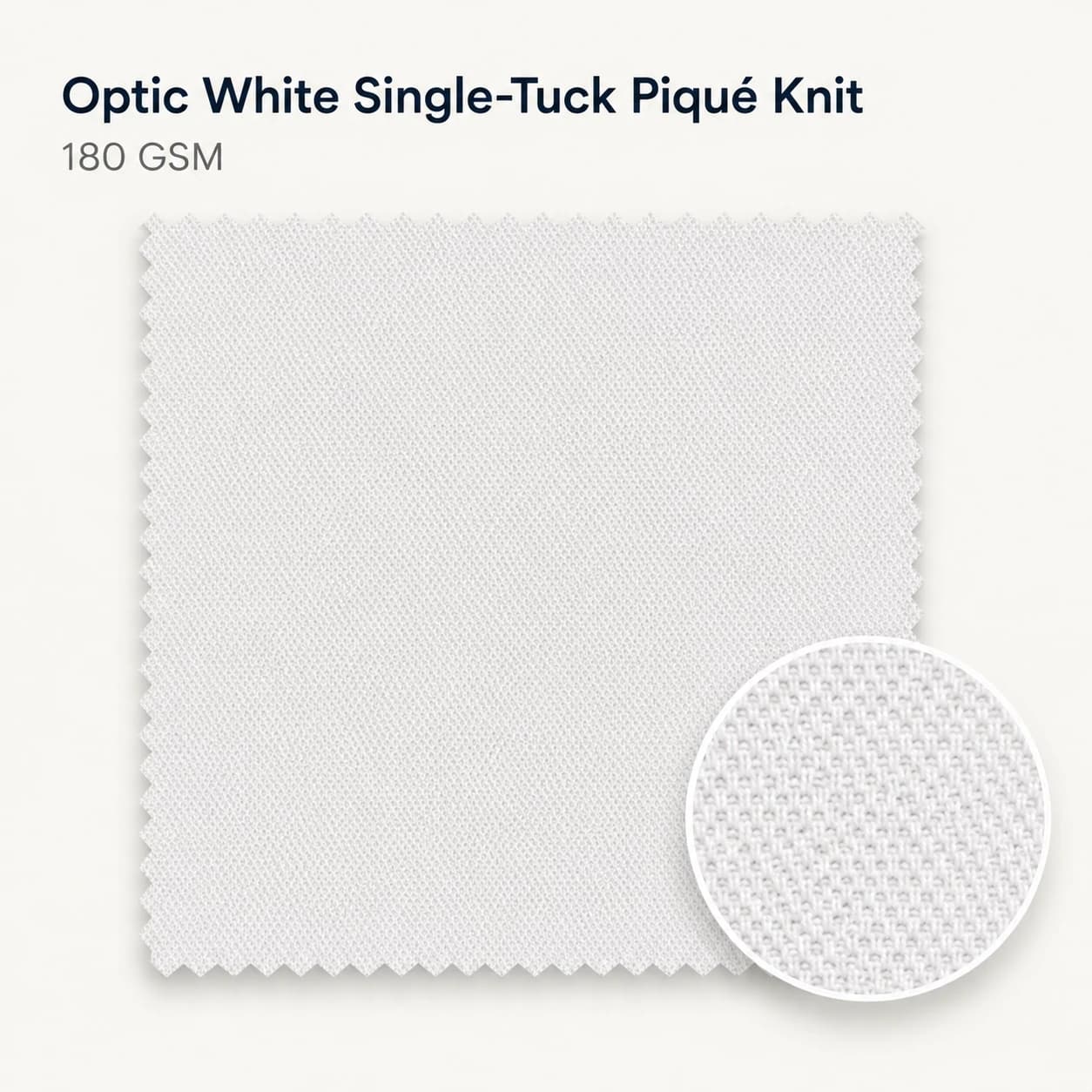 Optic White Single-Tuck Piqué Knit — 180 GSM uniform fabric swatch by KBwear