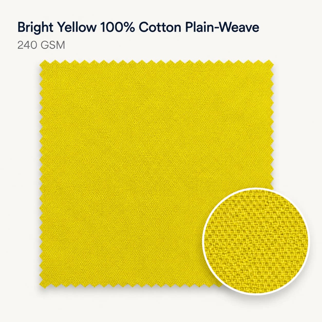 Bright Yellow 100% Cotton Plain-Weave — 240 GSM uniform fabric swatch by KBwear