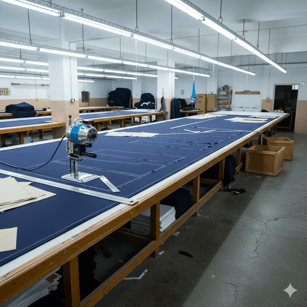 Fabric cutting department at KBwear uniform factory