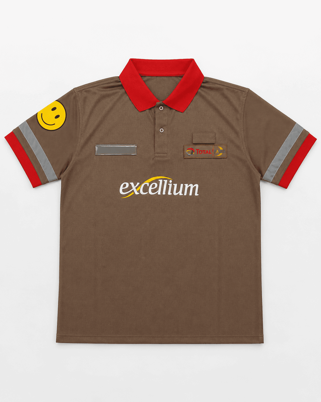 TOTAL PARCO Excellium forecourt attendant polo shirt with reflective trim, front, by KBwear