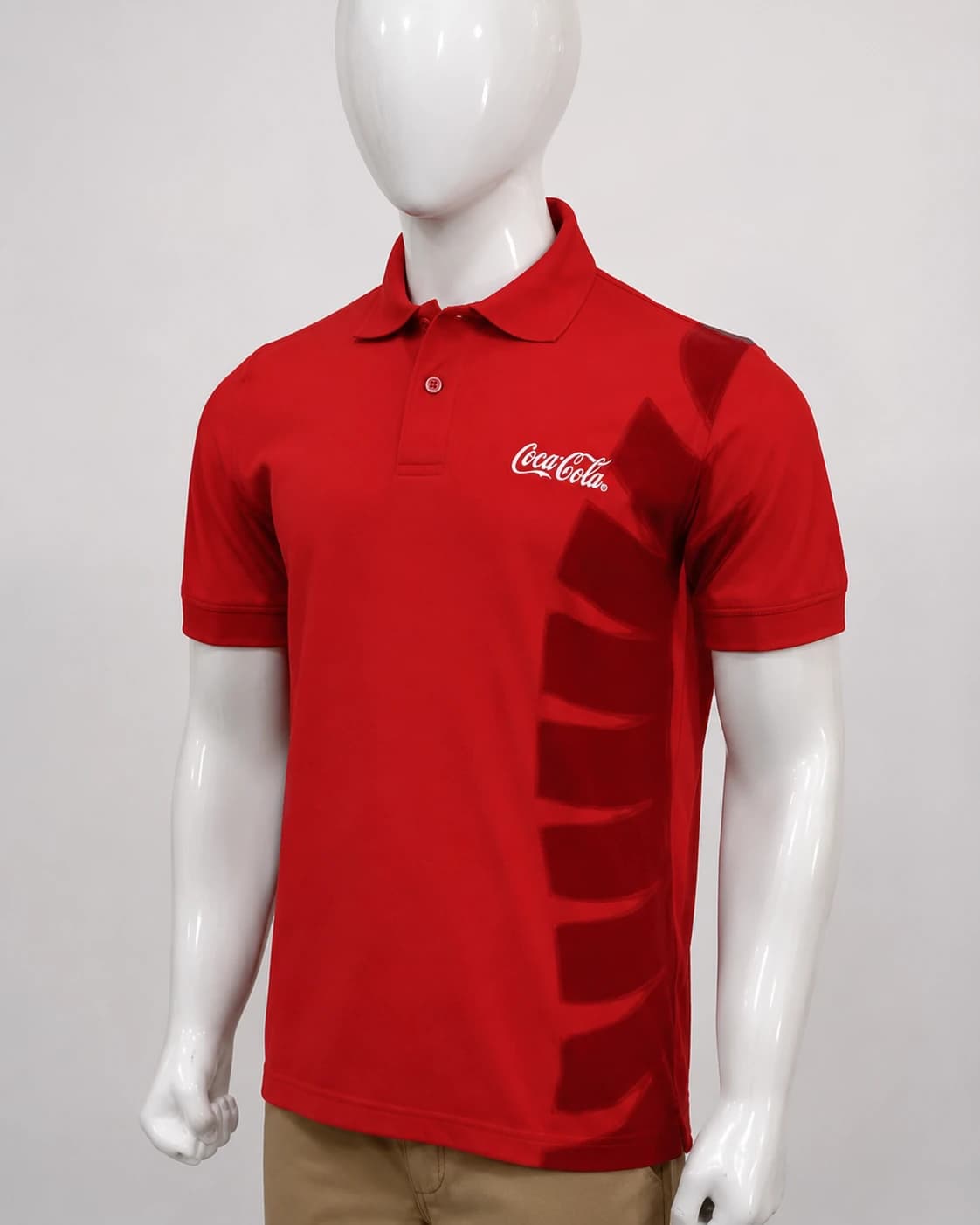 Coca-Cola red polo shirt with white logo and tonal contour-bottle side print, by KBwear
