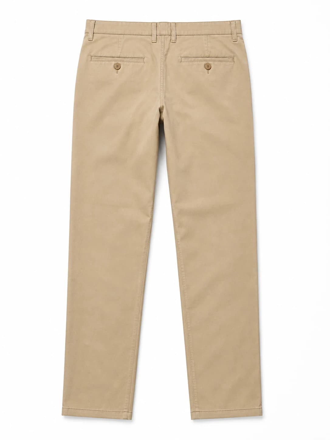 Khaki cotton twill chino trousers with buttoned welt back pockets, back, manufactured by KBwear
