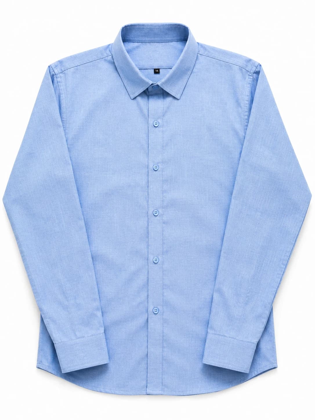 Light blue long-sleeve formal shirt with a point collar and button front, manufactured by KBwear