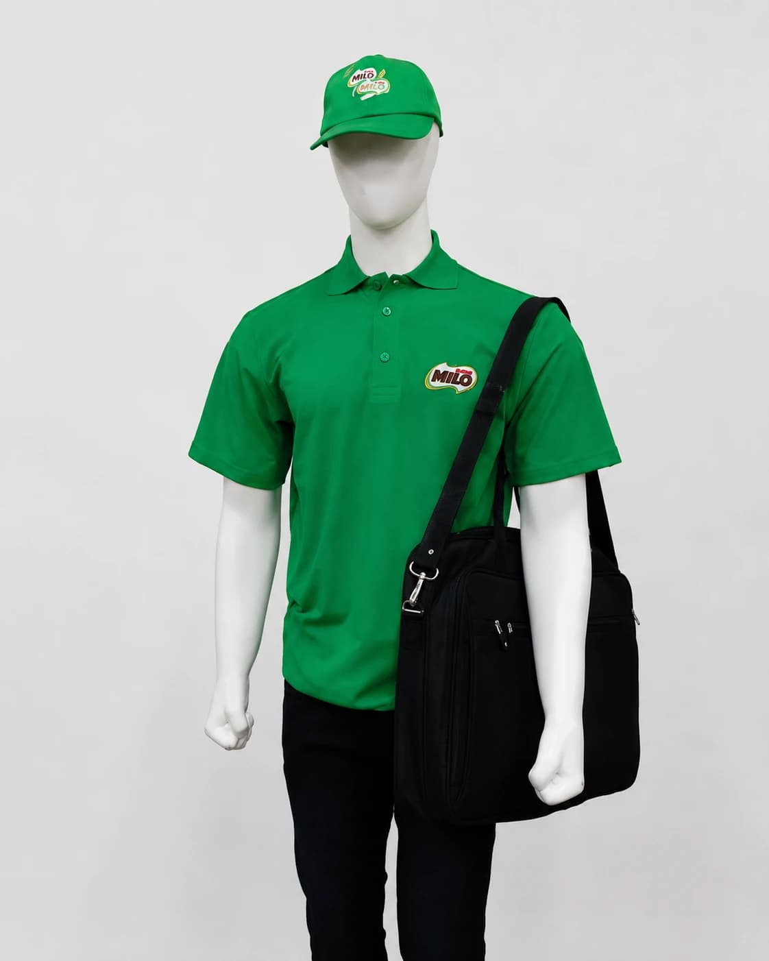 Nestlé Milo brand-ambassador kit: green polo, Milo cap and shoulder bag, by KBwear