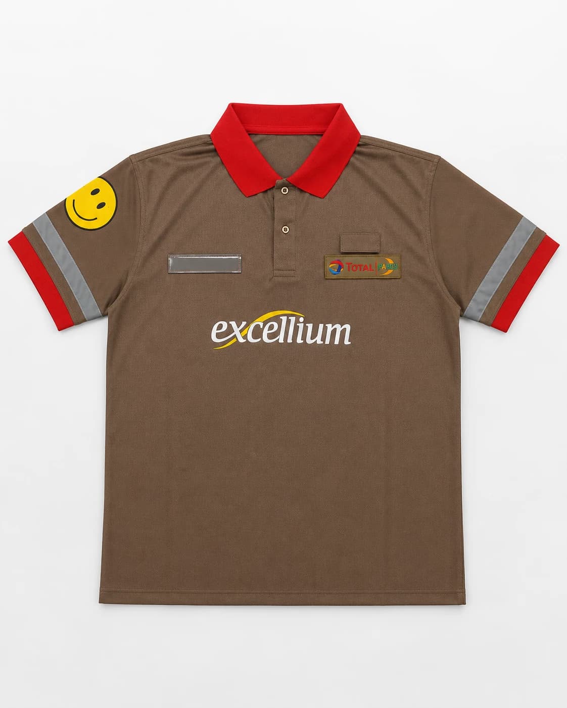 TOTAL PARCO Excellium forecourt attendant polo shirt with reflective trim, front, by KBwear